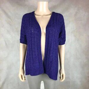 CHICO'S Purple Short Sleeve Open Knit Cardigan Size 0 SMALL